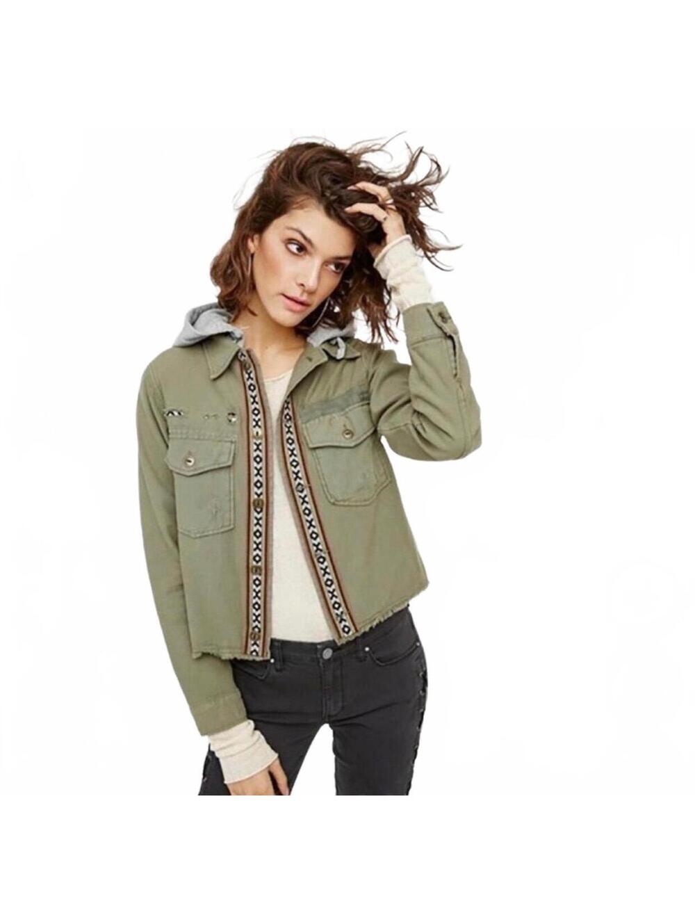 Free People Weekend Warrior Military Jacket Hood Medium